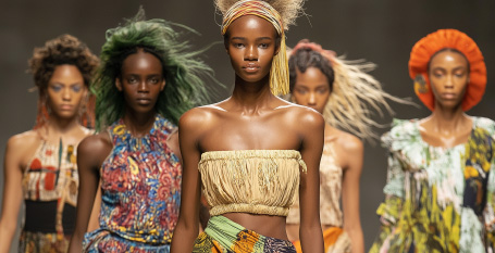 Fashion models on runway.